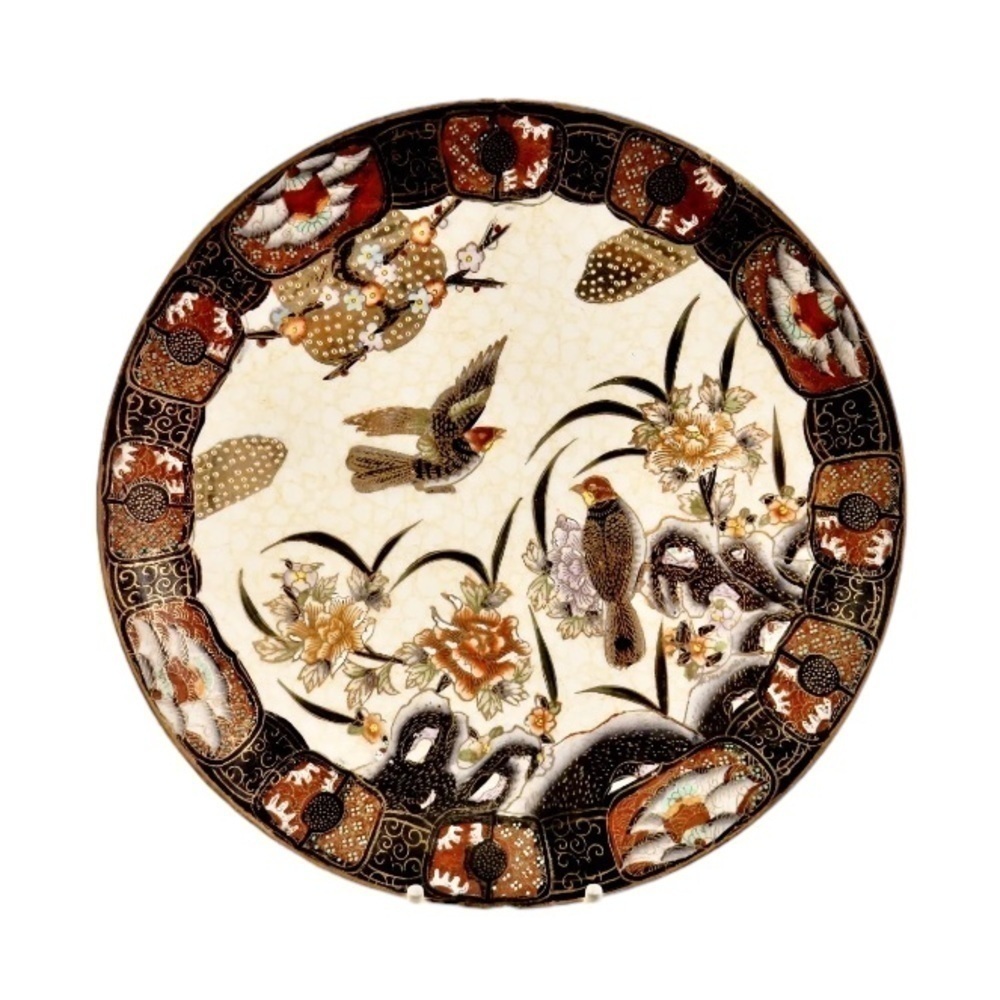 Satsuma Plate Decorative Vintage porcelain Birds Handpainted 10" Round